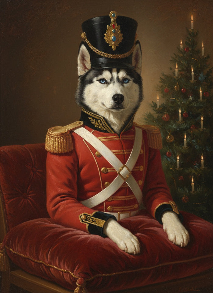 Siberian husky malet som Nøddeknækkeren