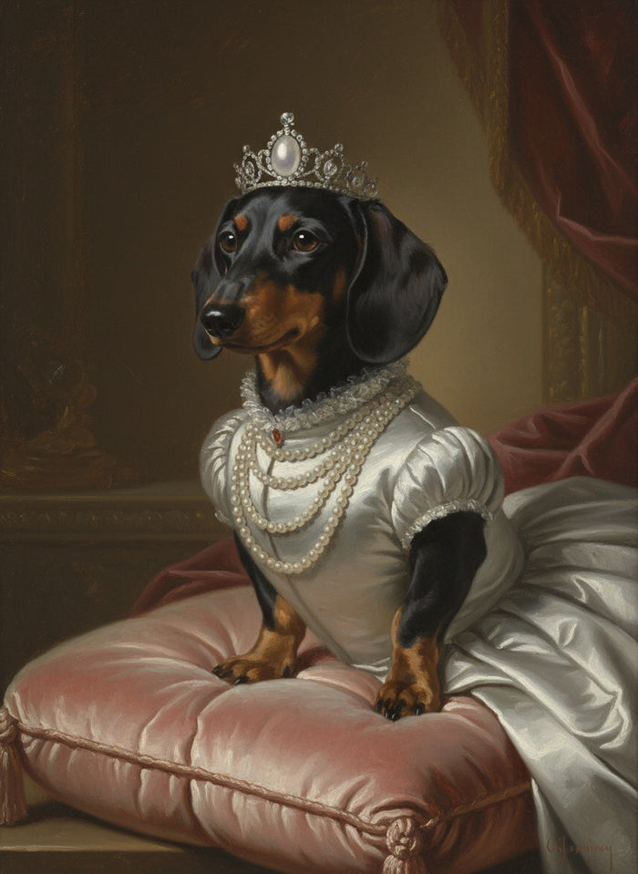 Gravhund malet som dronning