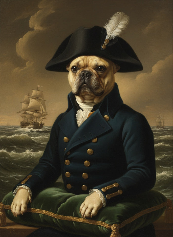 Fransk bulldog malet som admiral
