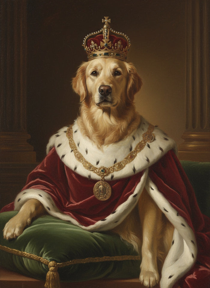 Golden retriever malet som konge